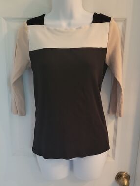 Ann Taylor Black, Cream & Tan Colorblock Boatneck Blouse